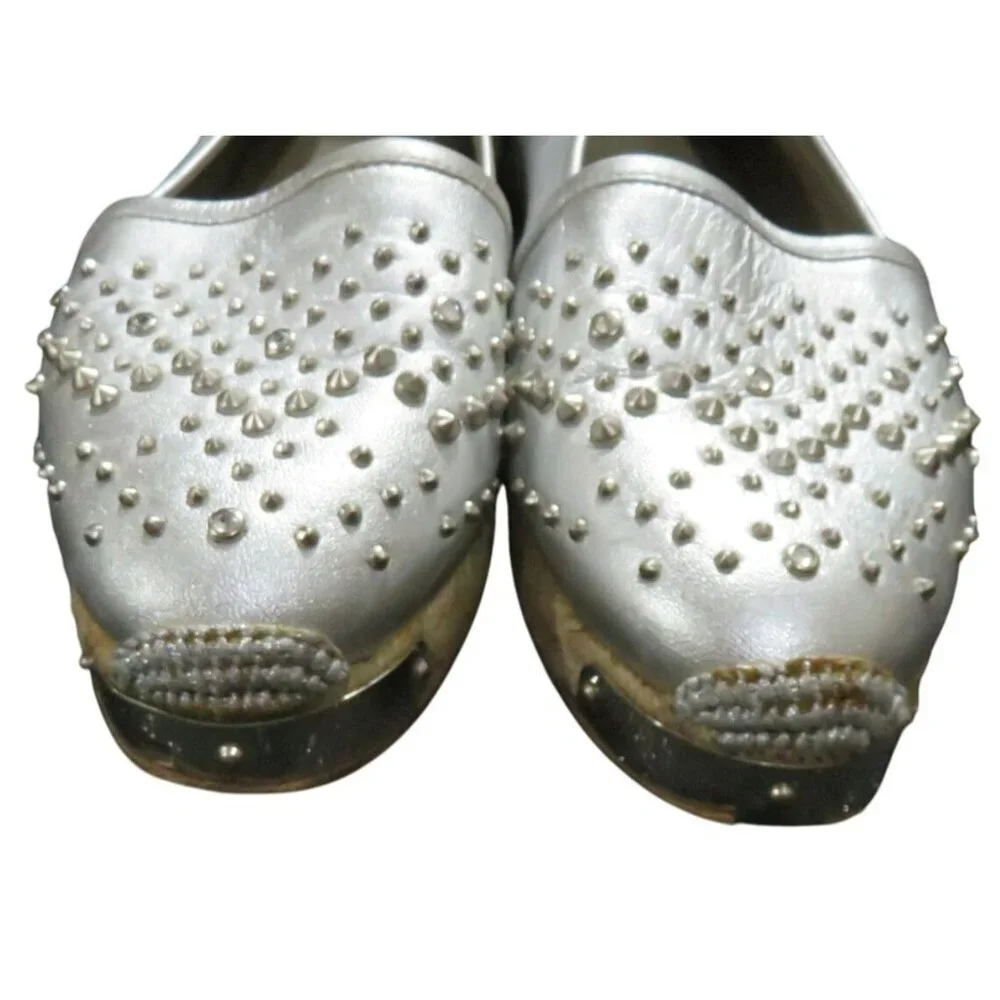 Giuseppe Zanotti Silver Metallic Italian Leather Studded Adorned  Espadrilles 7